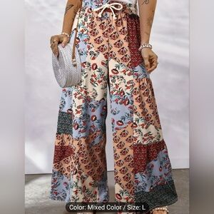 Floral Patchwork Wide-Leg Pants